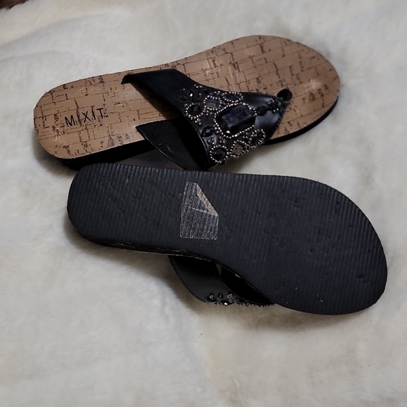 BLING Embellished Cork Mixit Black Wedge Sandals - Picture 3 of 5